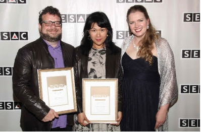 ><figcaption>SESAC’s Erin Collins with composer Christophe Beck and wife Jane Beck</figcaption></figure>
<p>(FOR MORE PHOTOS AND HONOREES CLICK NEXT)</p>
<figure class=