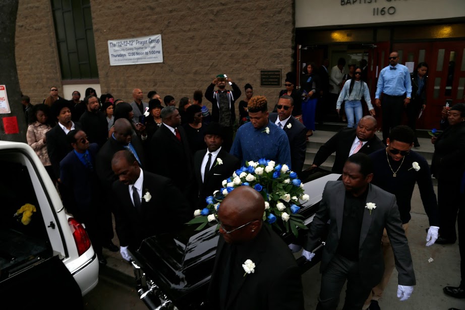 ><figcaption>LONG BEACH, <strong>CA</strong> – JANUARY 03: General view of Pallbearers preparing funeral procession at Richard “Ricky” George Harris II Celebration of Life at New Hope Baptist Church on Tuesday, January 3rd, 2017 in Long Beach, <strong>CA</strong>. (Photo by @ATurnerArchives)</figcaption></figure>
<figure class=