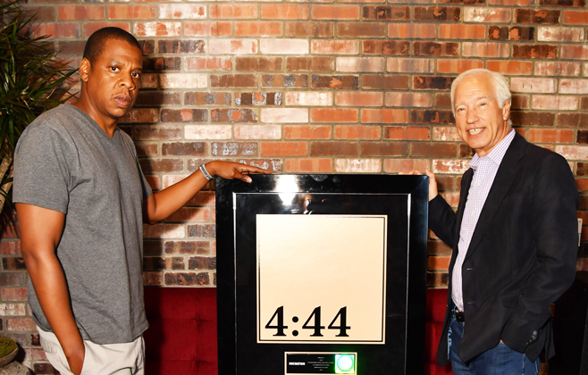 ><figcaption><em>PHOTO: JAY-Z and RIAA Chairman and CEO Cary Sherman. photo credit: Jeff Kravitz</em></figcaption></figure>
<p>JAY-Z’S NEW ALBUM <em>4:44</em> CERTIFIED PLATINUM BY THE RIAA</p>
<p>JAY-Z’S 13th studio album is officially certified Platinum by the Recording Industry Association of America (RIAA), recognizing 1 million albums sold and/or streamed in the United States. </p><div class='code-block code-block-8' style='margin: 8px auto; text-align: center; display: block; clear: both;'>
<img src=
